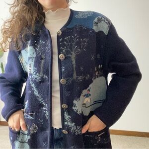 VINTAGE GEIGER Snowy Cabin Granny Cardigan